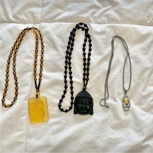 Black Beaded Buddha Pendant Necklace